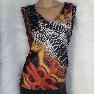 Womens Sleeveless V Neck Animal Print Blouse